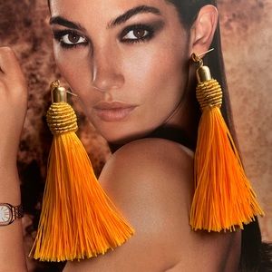 🆕 oversized orange tassel post earrings